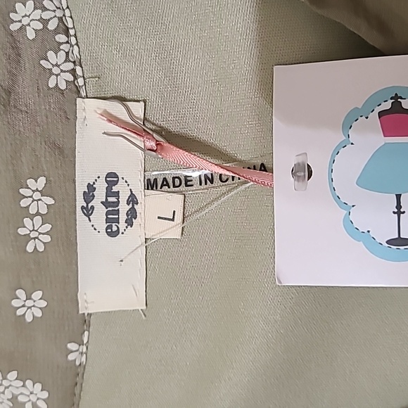 ENTRO‎ Women's Olive Green Short Sleeve Floral Mini Dress - Size L NEW WITH TAGS - Picture 8 of 11